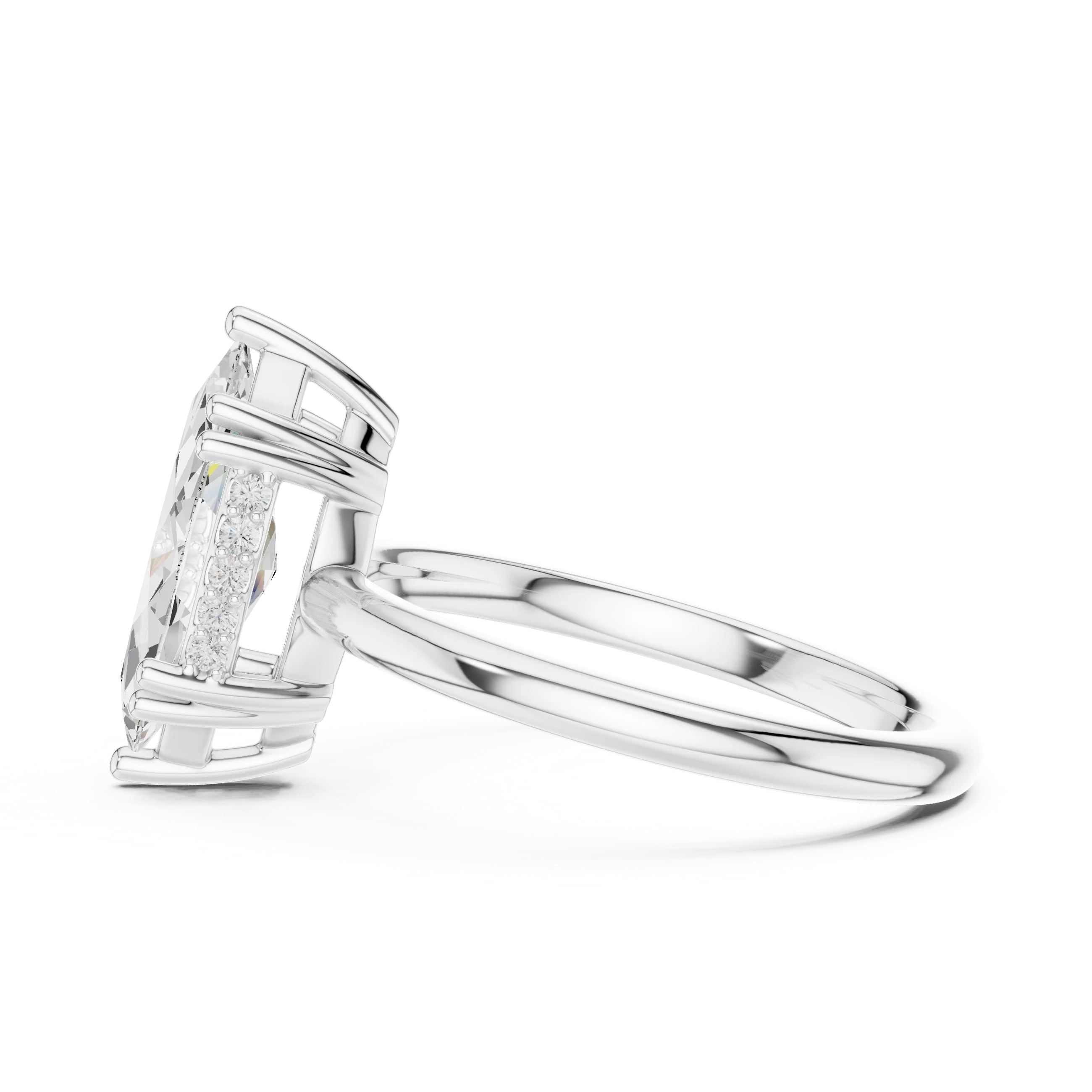 Marquise Cut Diamond Solitaire Engagement Ring with Hidden Accent Diamonds