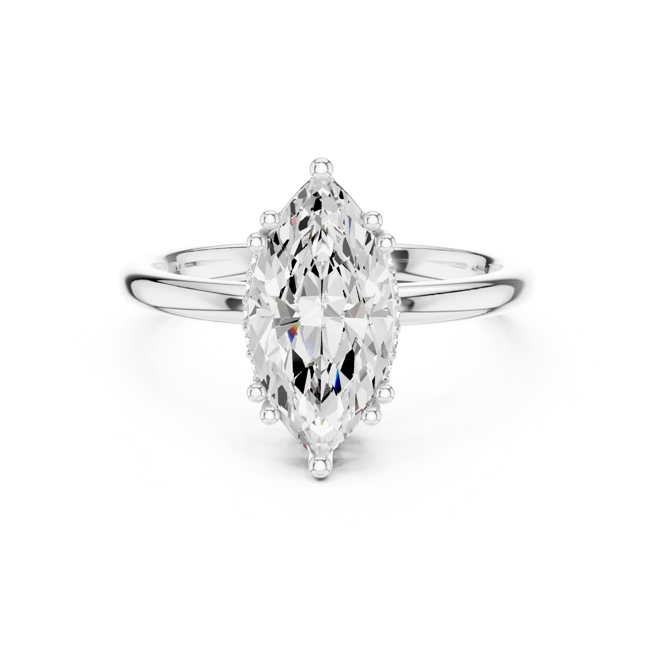 Marquise Cut Diamond Solitaire Engagement Ring with Hidden Accent Diamonds
