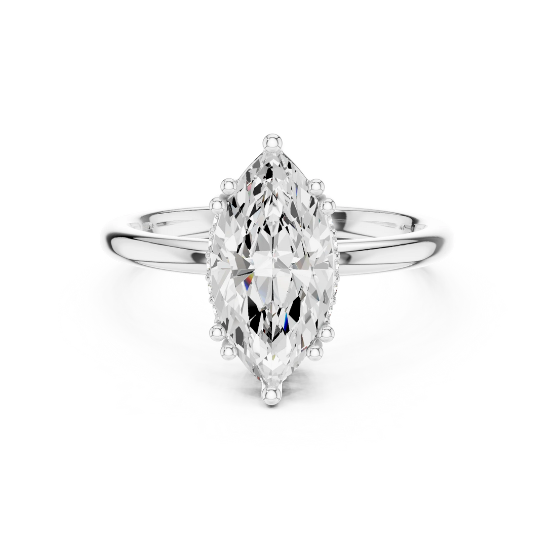 Marquise Cut Diamond Solitaire Engagement Ring with Hidden Accent Diamonds