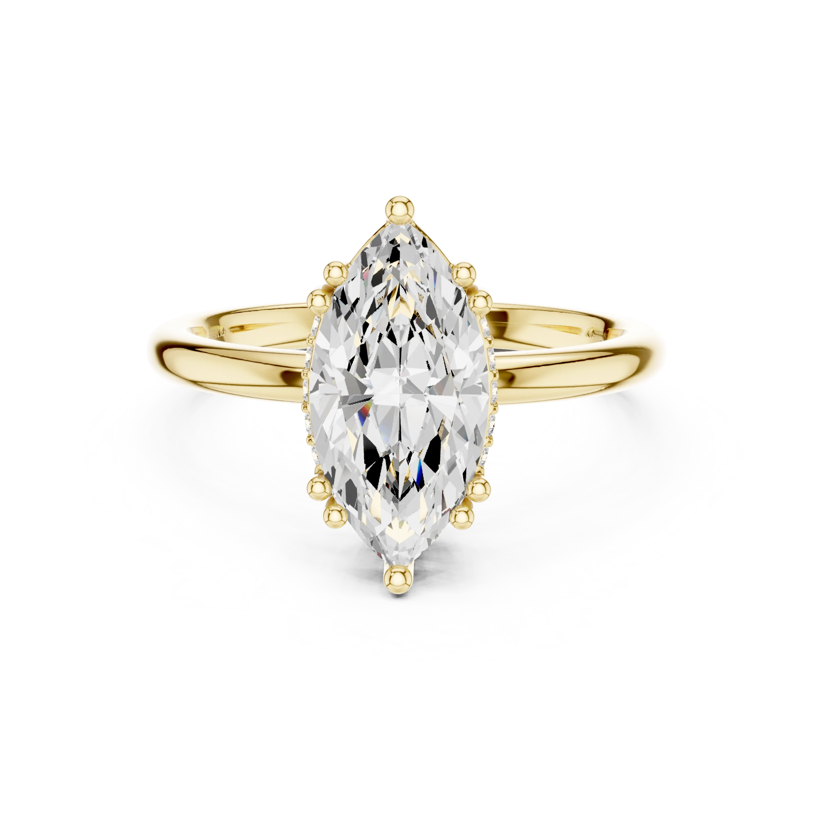 Marquise Cut Diamond Solitaire Engagement Ring with Hidden Accent Diamonds