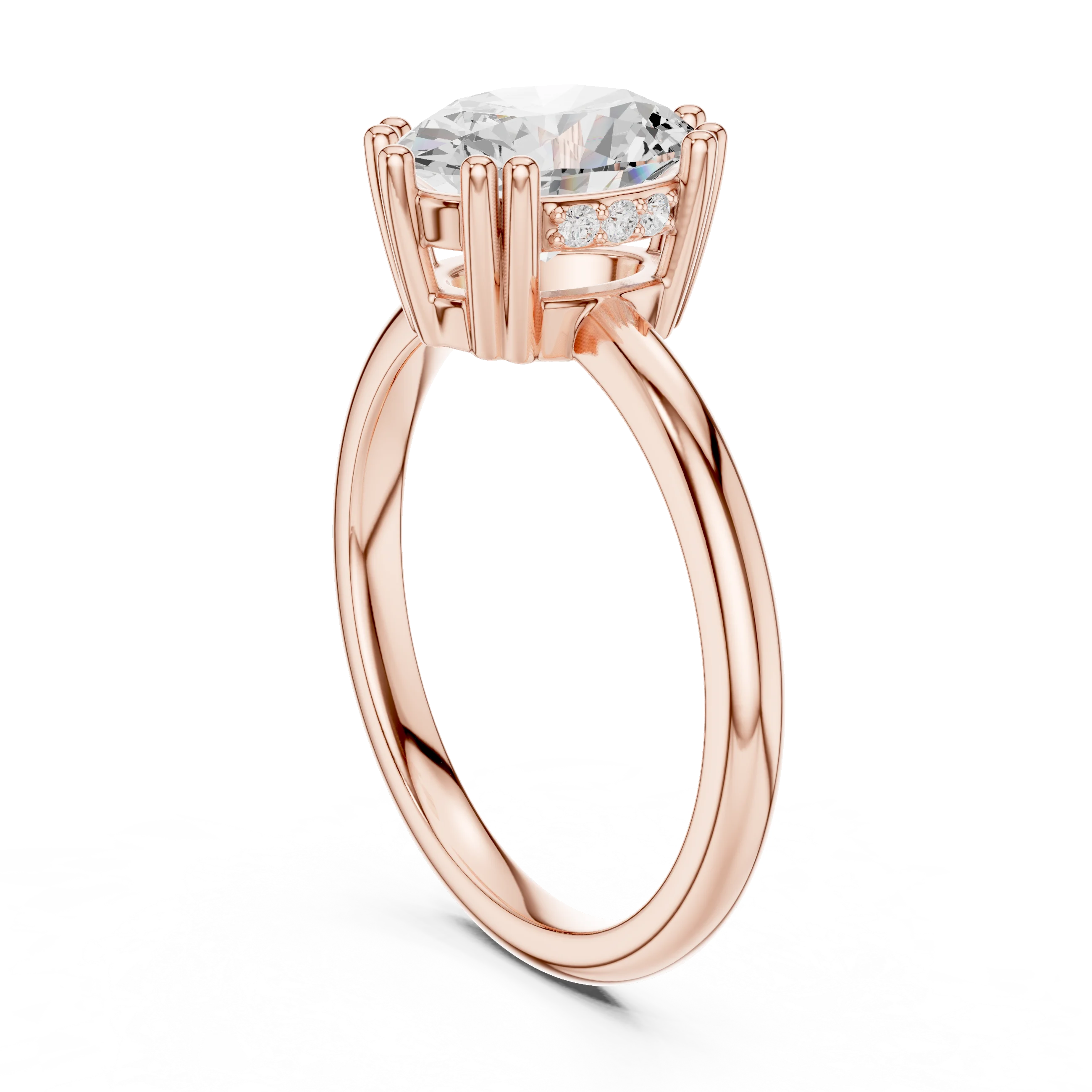 Oval Cut Diamond Solitaire Engagement Ring with Hidden Accent Diamonds