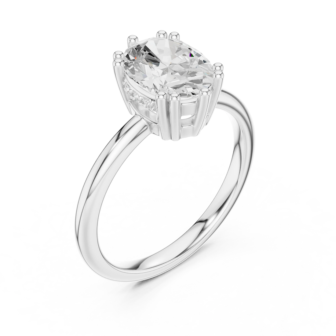 Oval Cut Diamond Solitaire Engagement Ring with Hidden Accent Diamonds