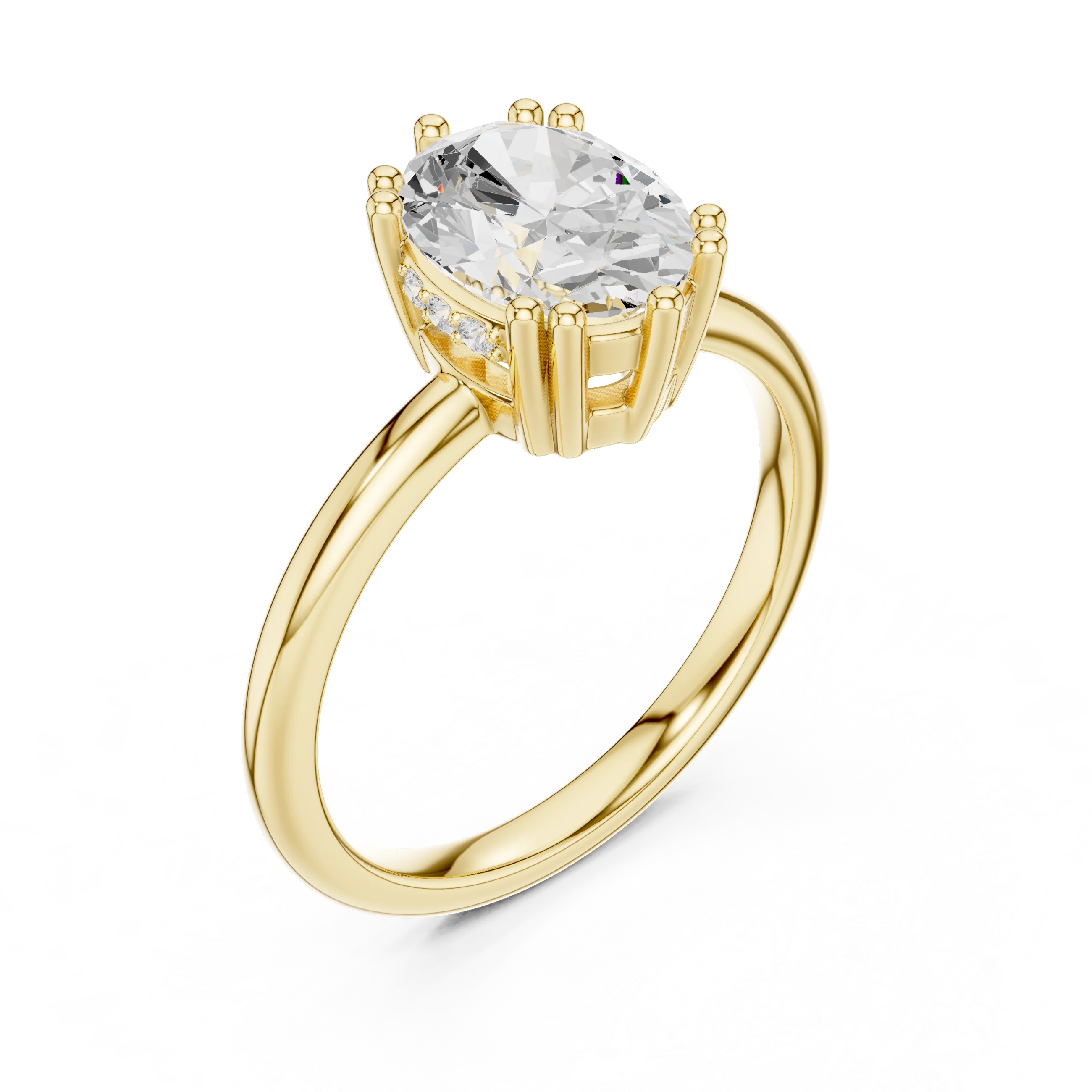 Oval Cut Diamond Solitaire Engagement Ring with Hidden Accent Diamonds