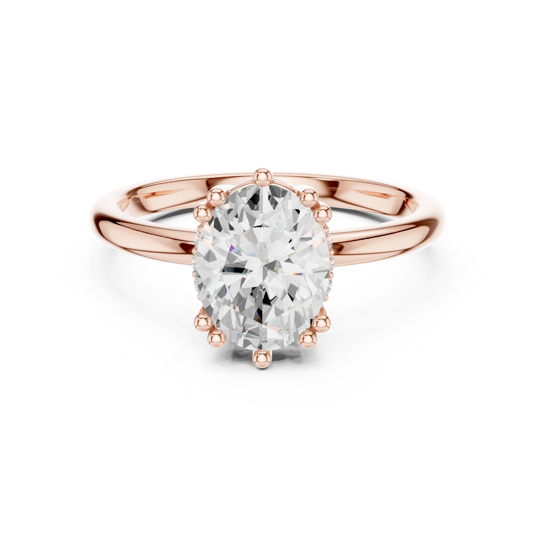 Oval Cut Diamond Solitaire Engagement Ring with Hidden Accent Diamonds