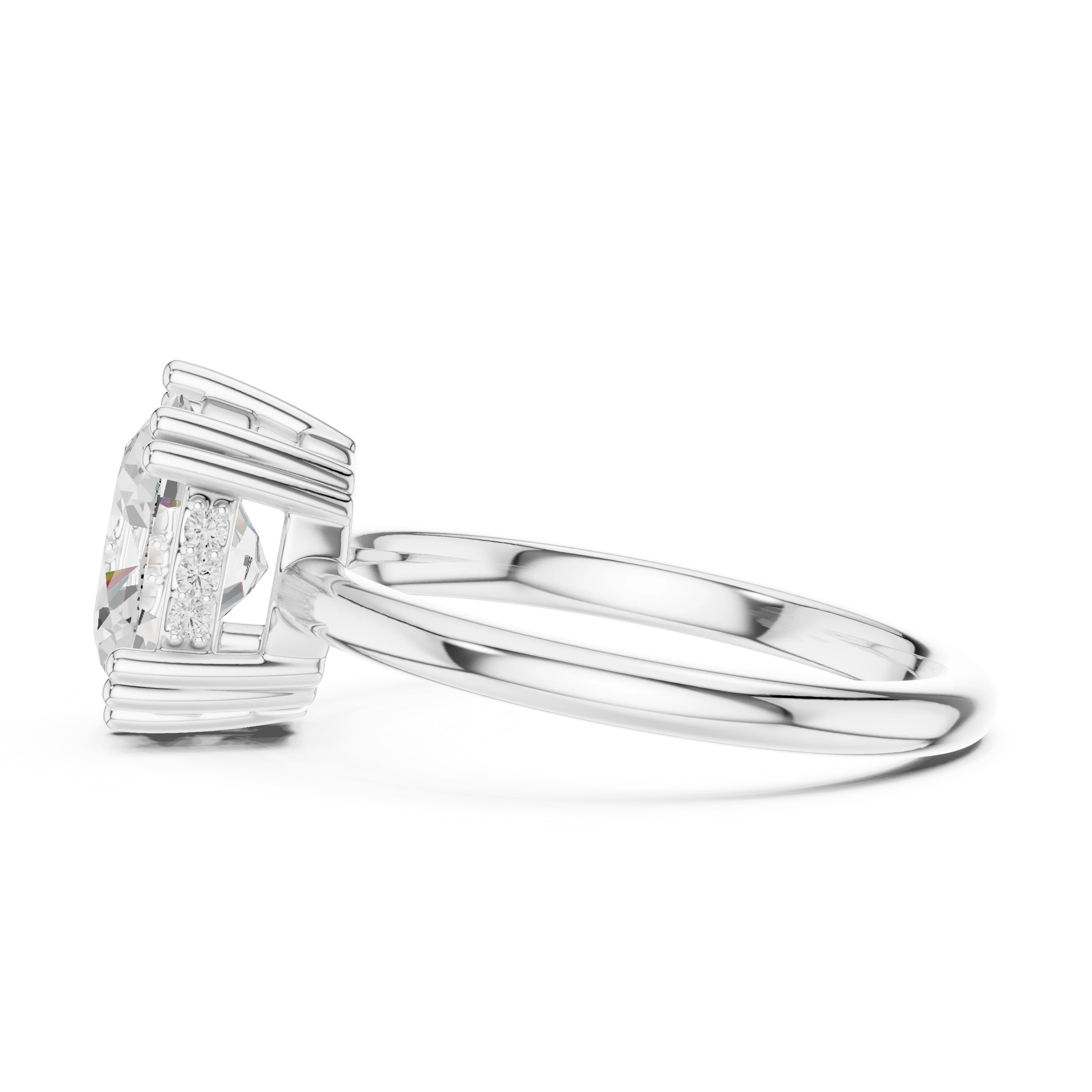 Oval Cut Diamond Solitaire Engagement Ring with Hidden Accent Diamonds