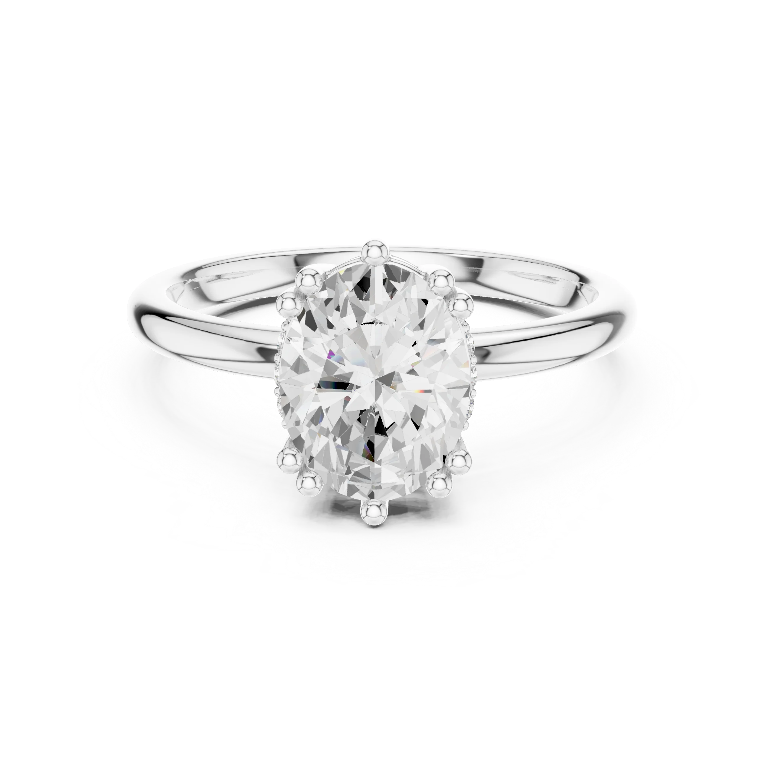 Oval Cut Diamond Solitaire Engagement Ring with Hidden Accent Diamonds