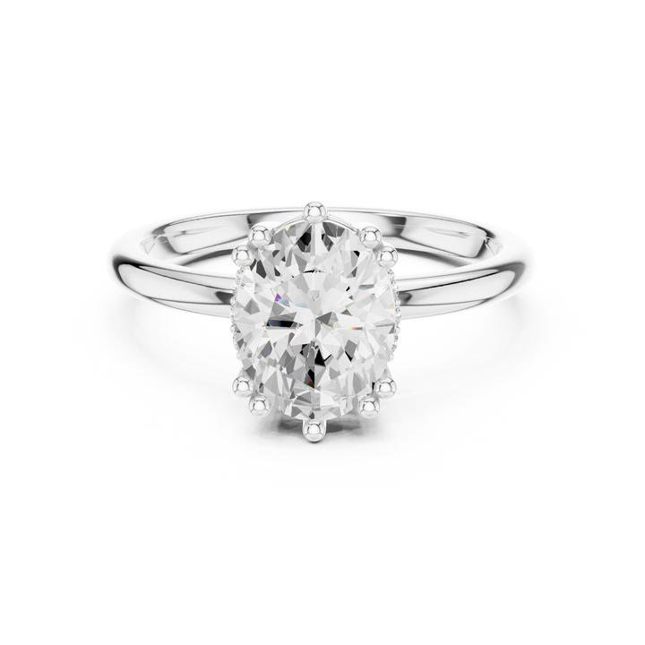 Oval Cut Diamond Solitaire Engagement Ring with Hidden Accent Diamonds