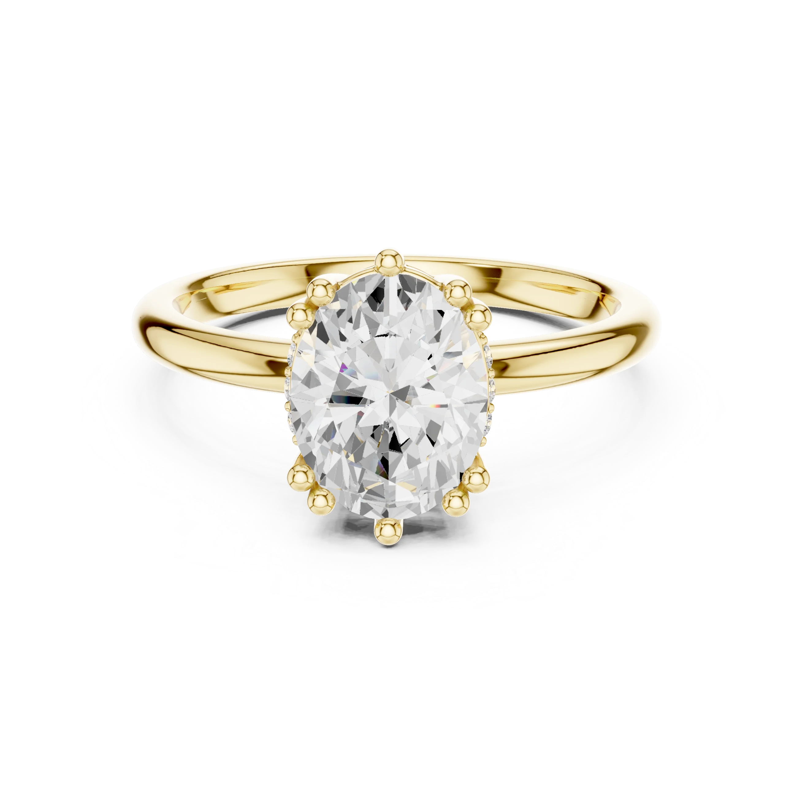 Oval Cut Diamond Solitaire Engagement Ring with Hidden Accent Diamonds