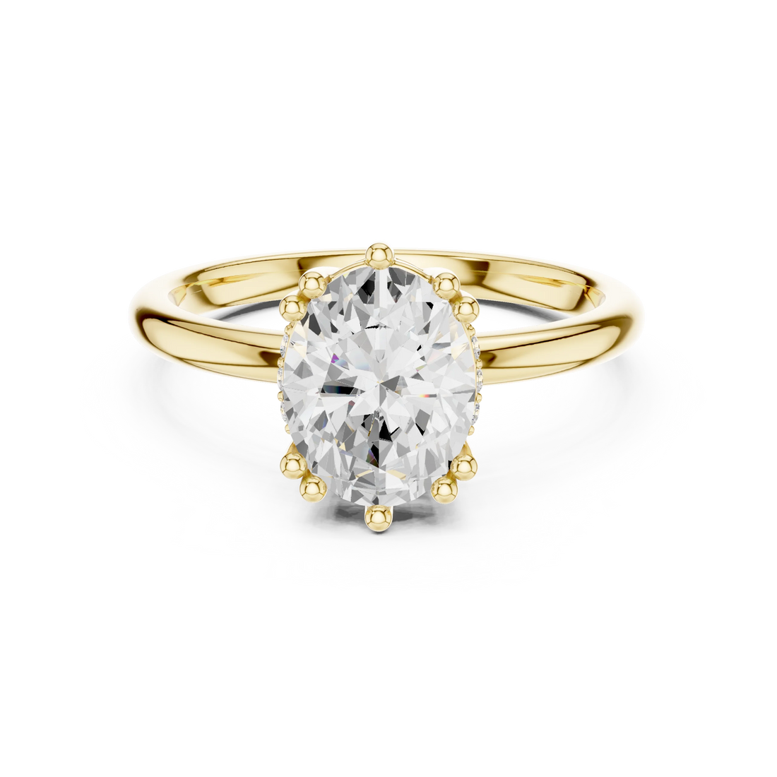 Oval Cut Diamond Solitaire Engagement Ring with Hidden Accent Diamonds