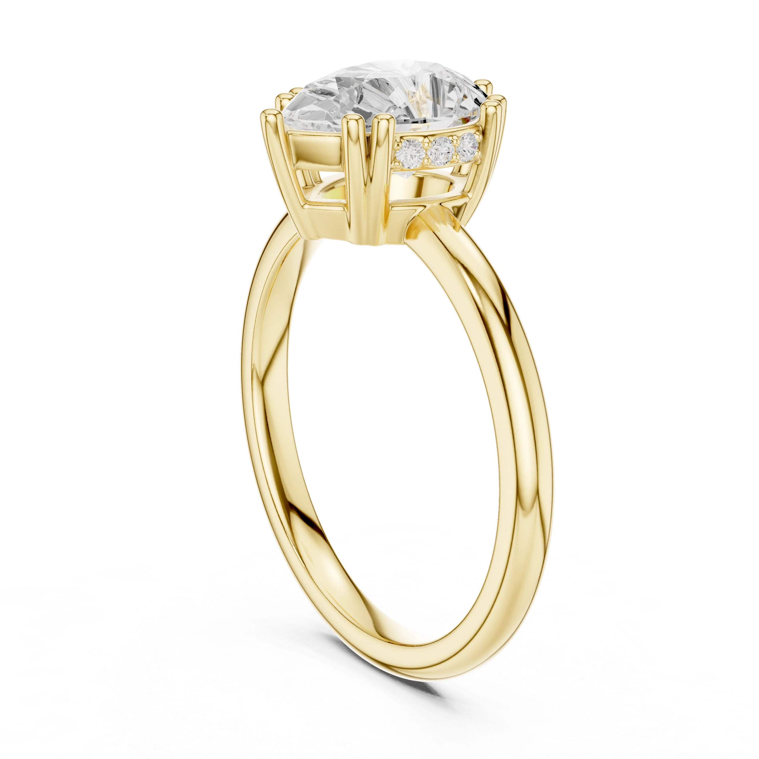 Pear Cut Diamond Solitaire Engagement Ring with Hidden Accent Diamonds
