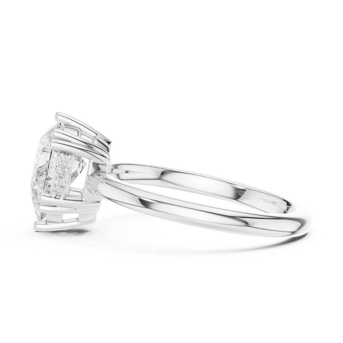Pear Cut Diamond Solitaire Engagement Ring with Hidden Accent Diamonds