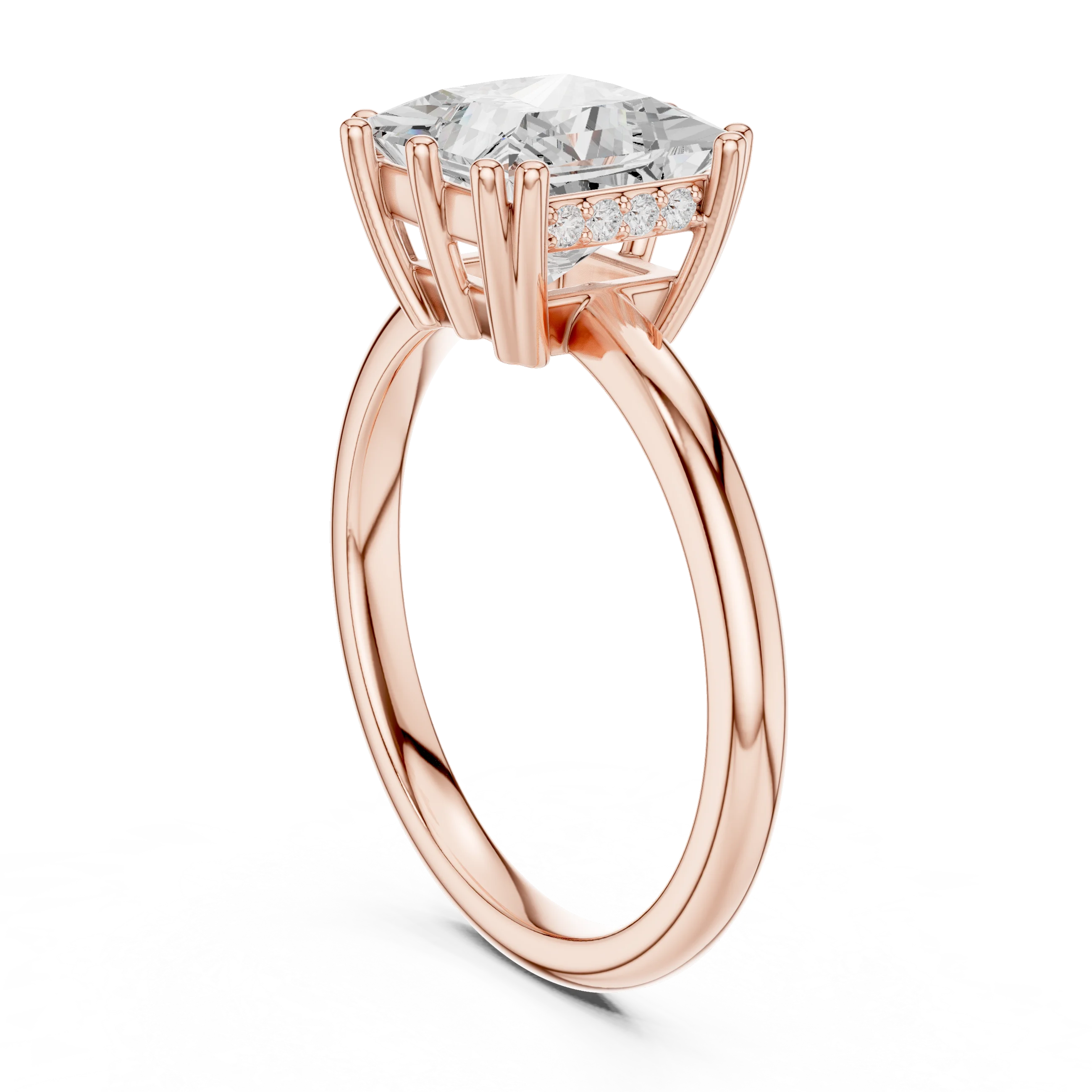 Princess Cut Diamond Solitaire Engagement Ring with Hidden Accent Diamonds