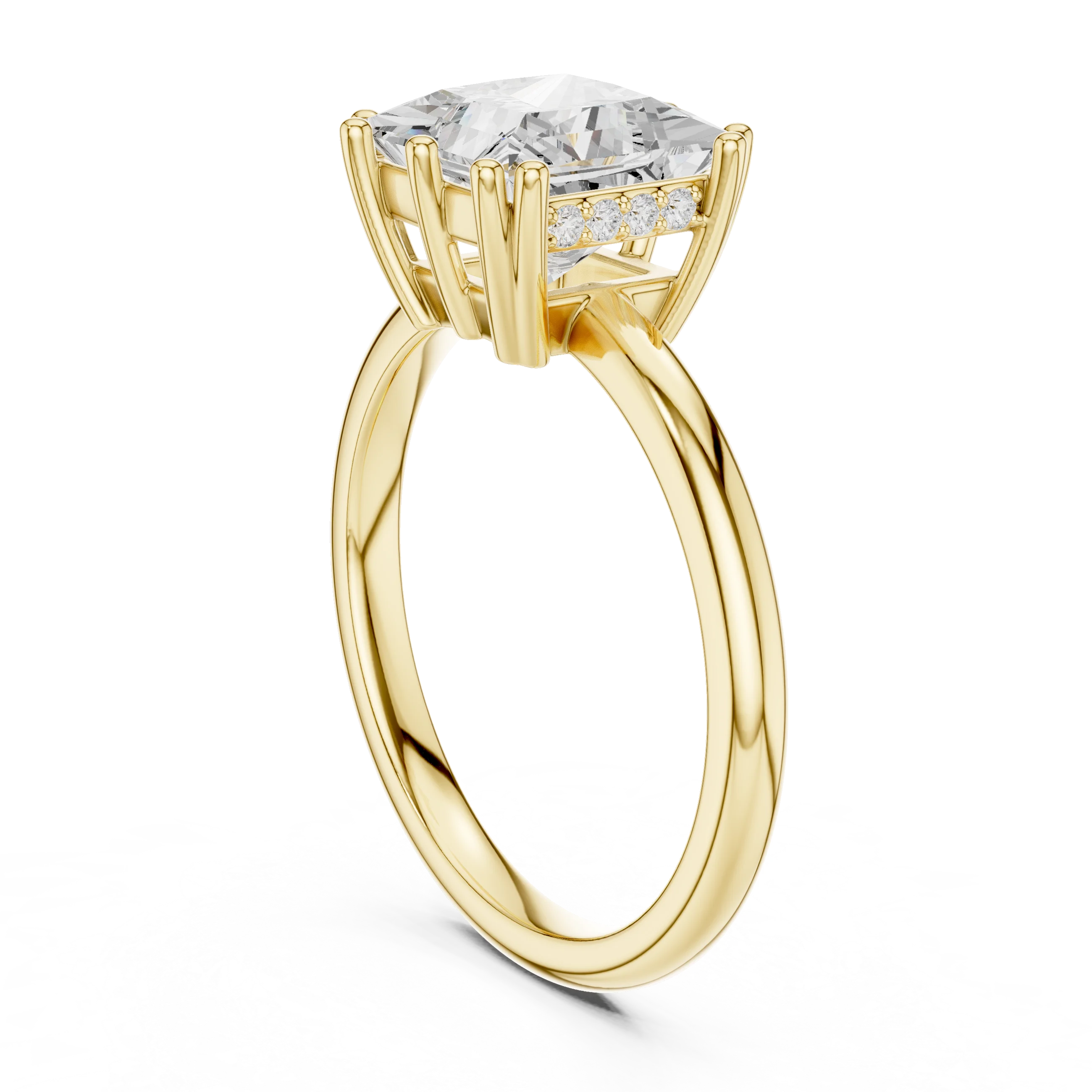 Princess Cut Diamond Solitaire Engagement Ring with Hidden Accent Diamonds