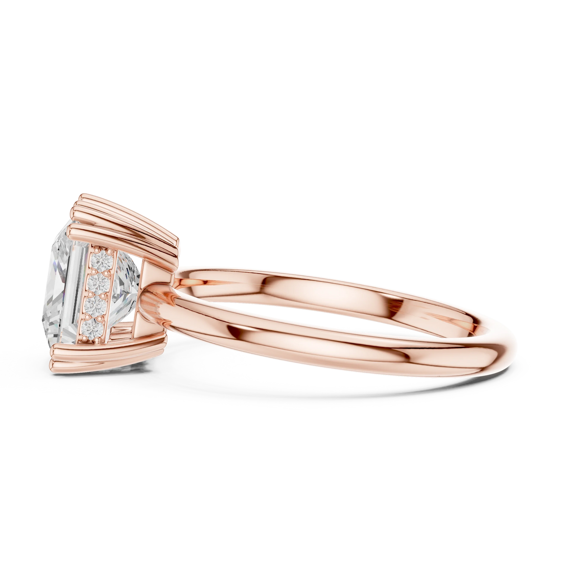 Princess Cut Diamond Solitaire Engagement Ring with Hidden Accent Diamonds