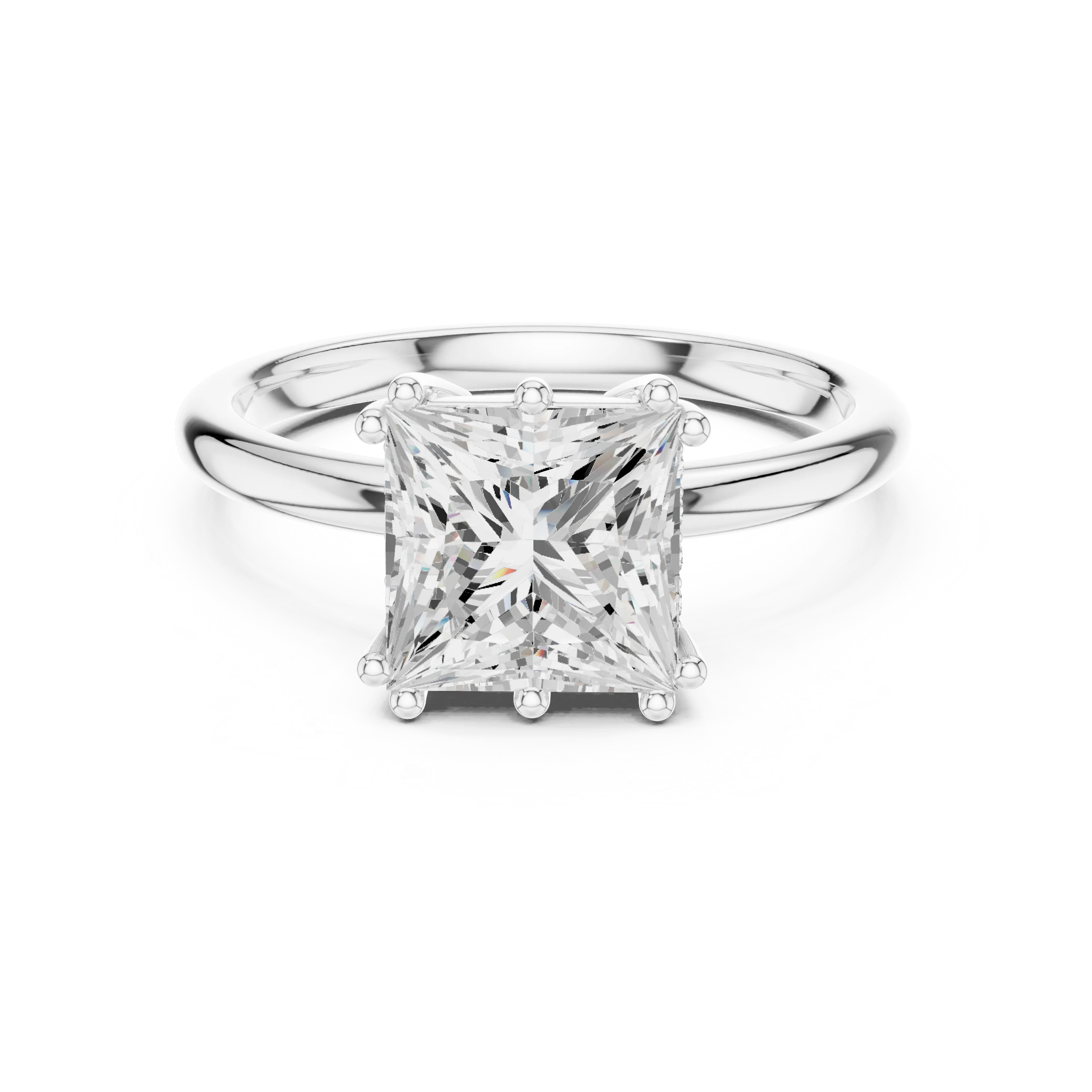 Princess Cut Diamond Solitaire Engagement Ring with Hidden Accent Diamonds