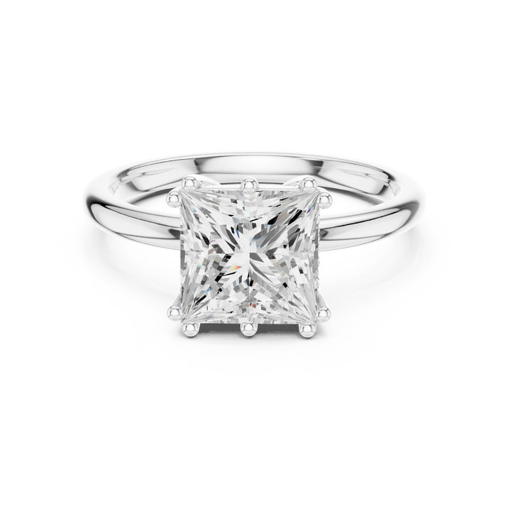 Princess Cut Diamond Solitaire Engagement Ring with Hidden Accent Diamonds