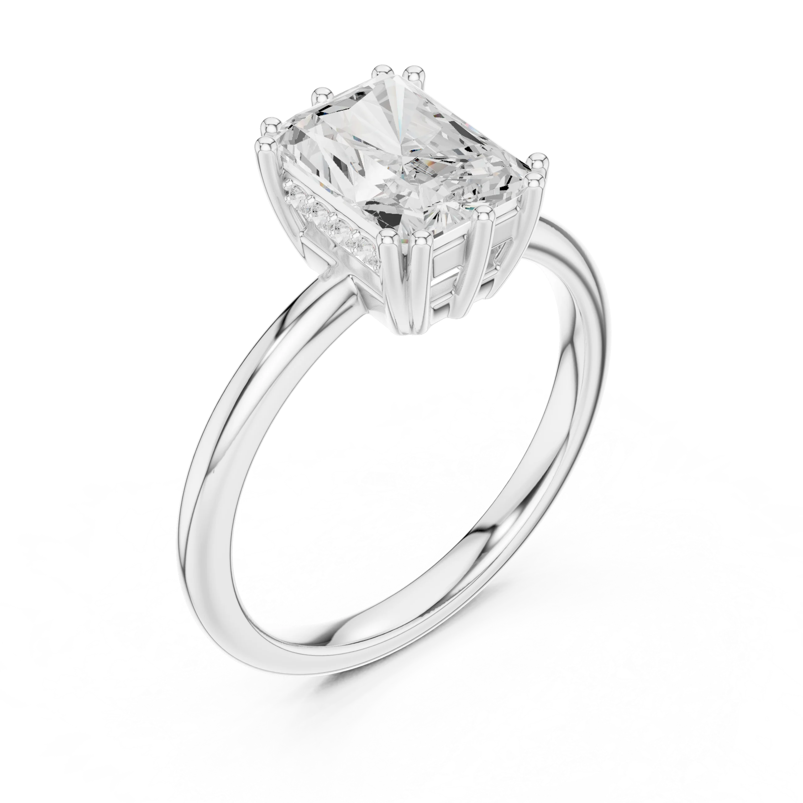 Radiant Cut Diamond Solitaire Engagement Ring with Hidden Accent Diamonds