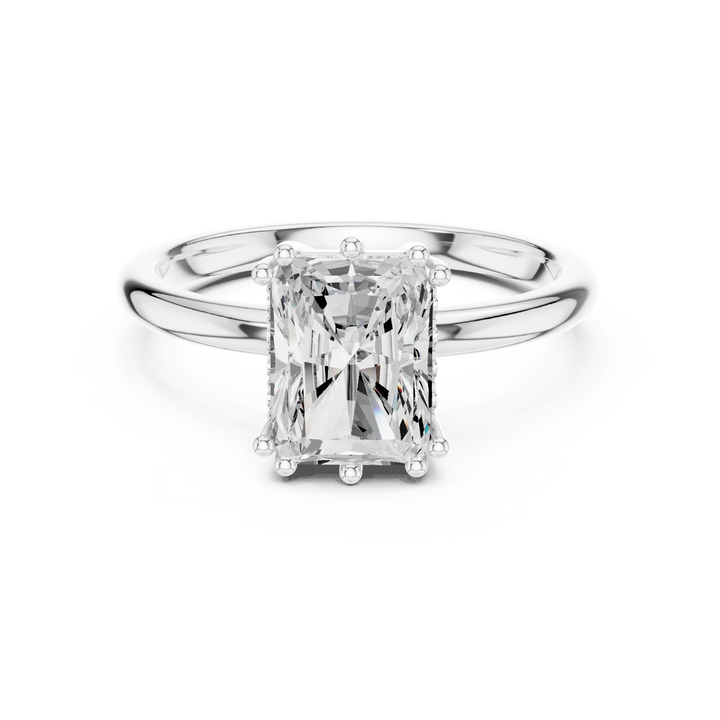 Radiant Cut Diamond Solitaire Engagement Ring with Hidden Accent Diamonds