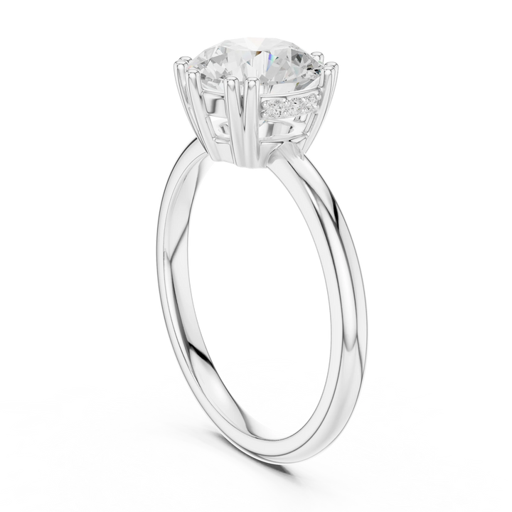 Round Cut Diamond Solitaire Engagement Ring with Hidden Accent Diamonds