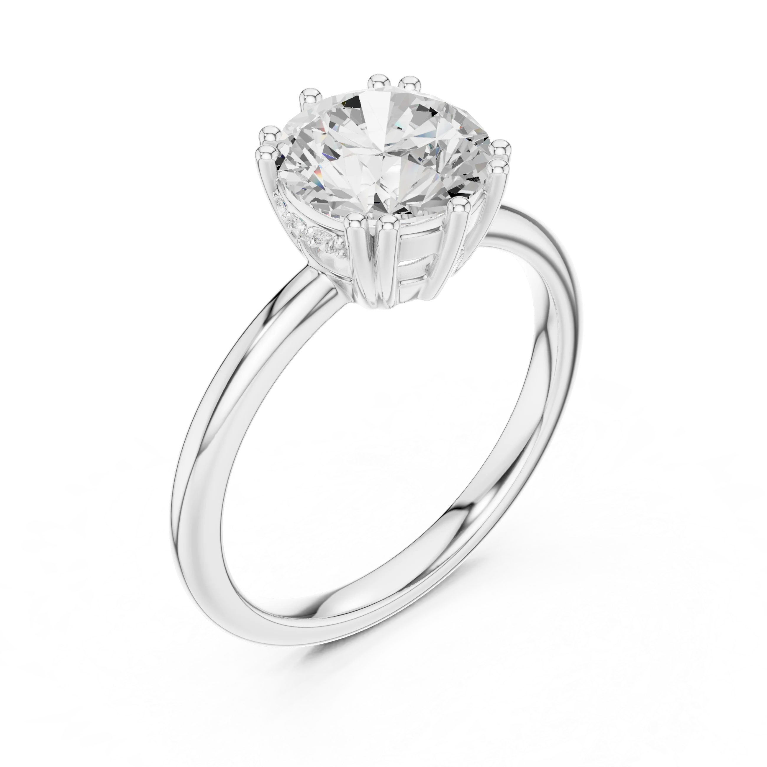 Round Cut Diamond Solitaire Engagement Ring with Hidden Accent Diamonds