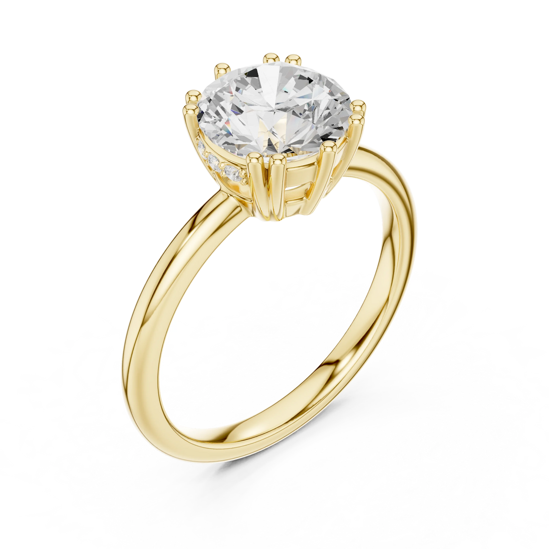 Round Cut Diamond Solitaire Engagement Ring with Hidden Accent Diamonds
