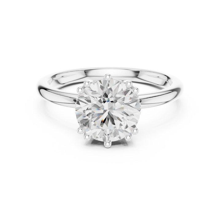Round Cut Diamond Solitaire Engagement Ring with Hidden Accent Diamonds