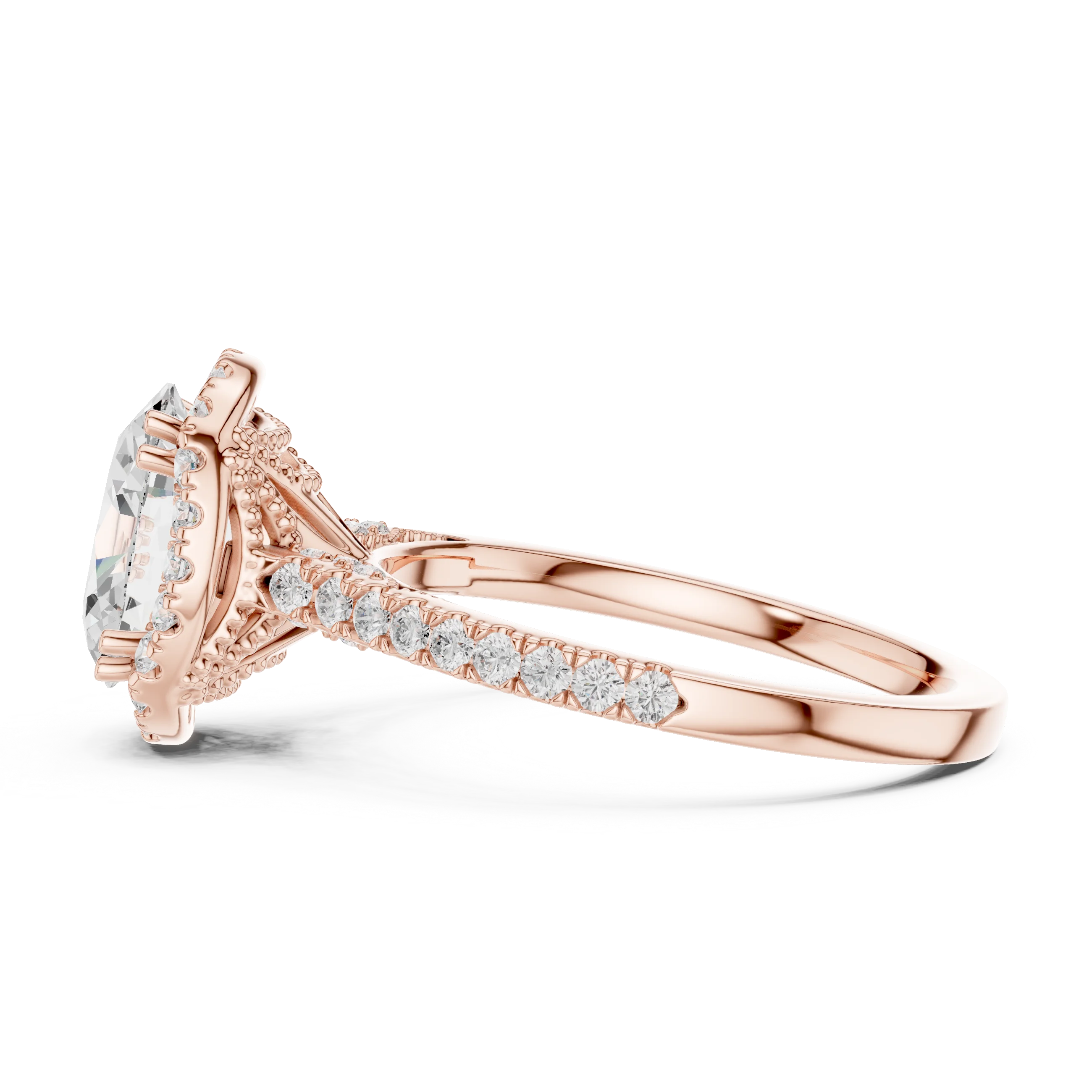 Oval Cut Diamond Halo Engagement Ring with Pave Band