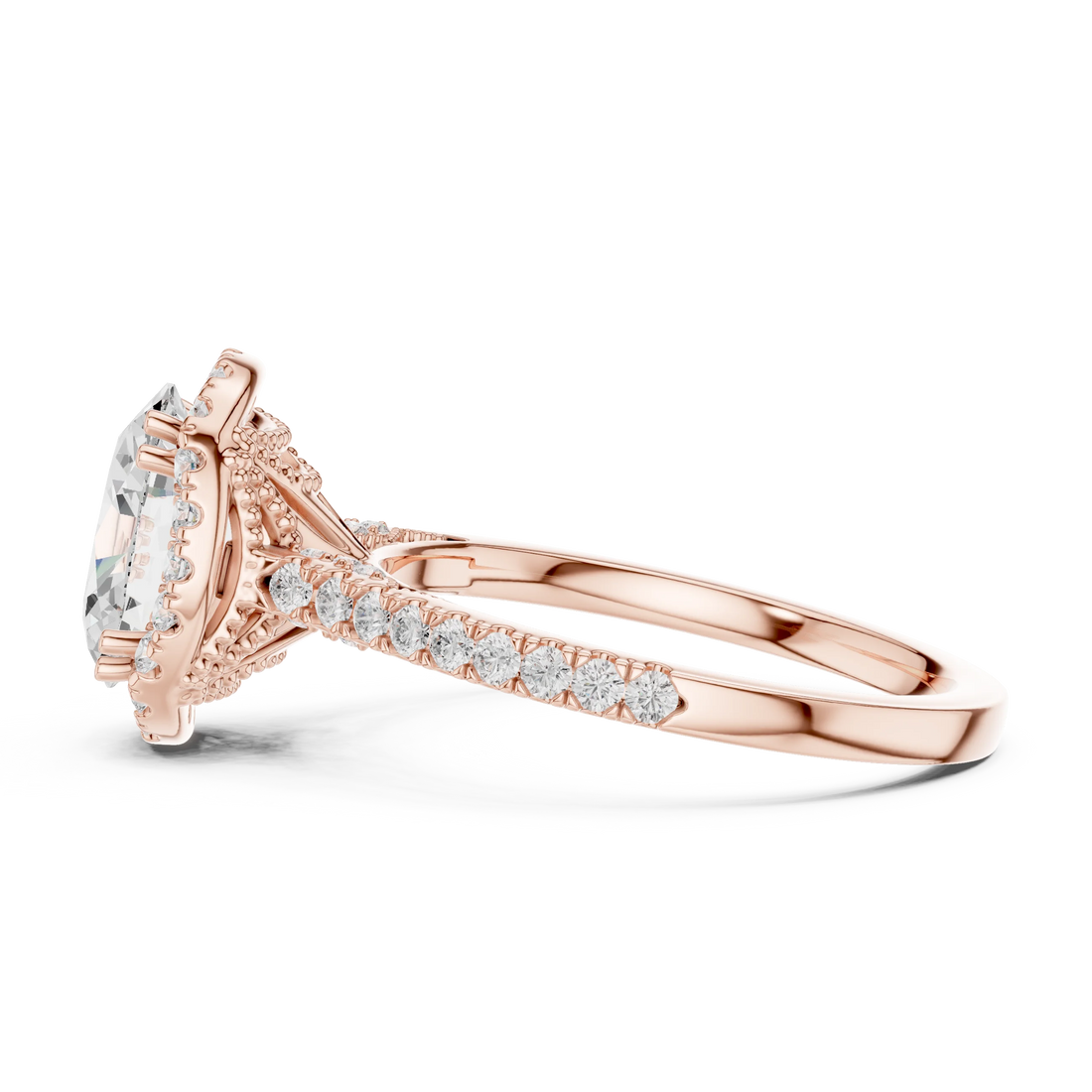 Oval Cut Diamond Halo Engagement Ring with Pave Band