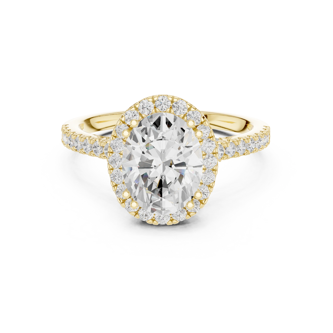 Oval Cut Diamond Halo Engagement Ring with Pave Band