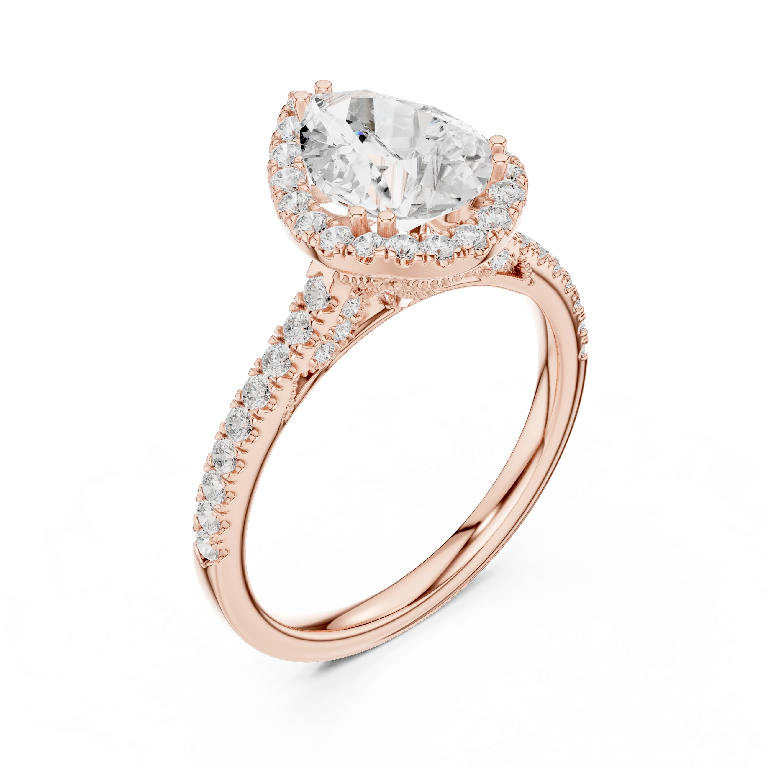 Pear Cut Diamond Halo Engagement Ring with Pave Band
