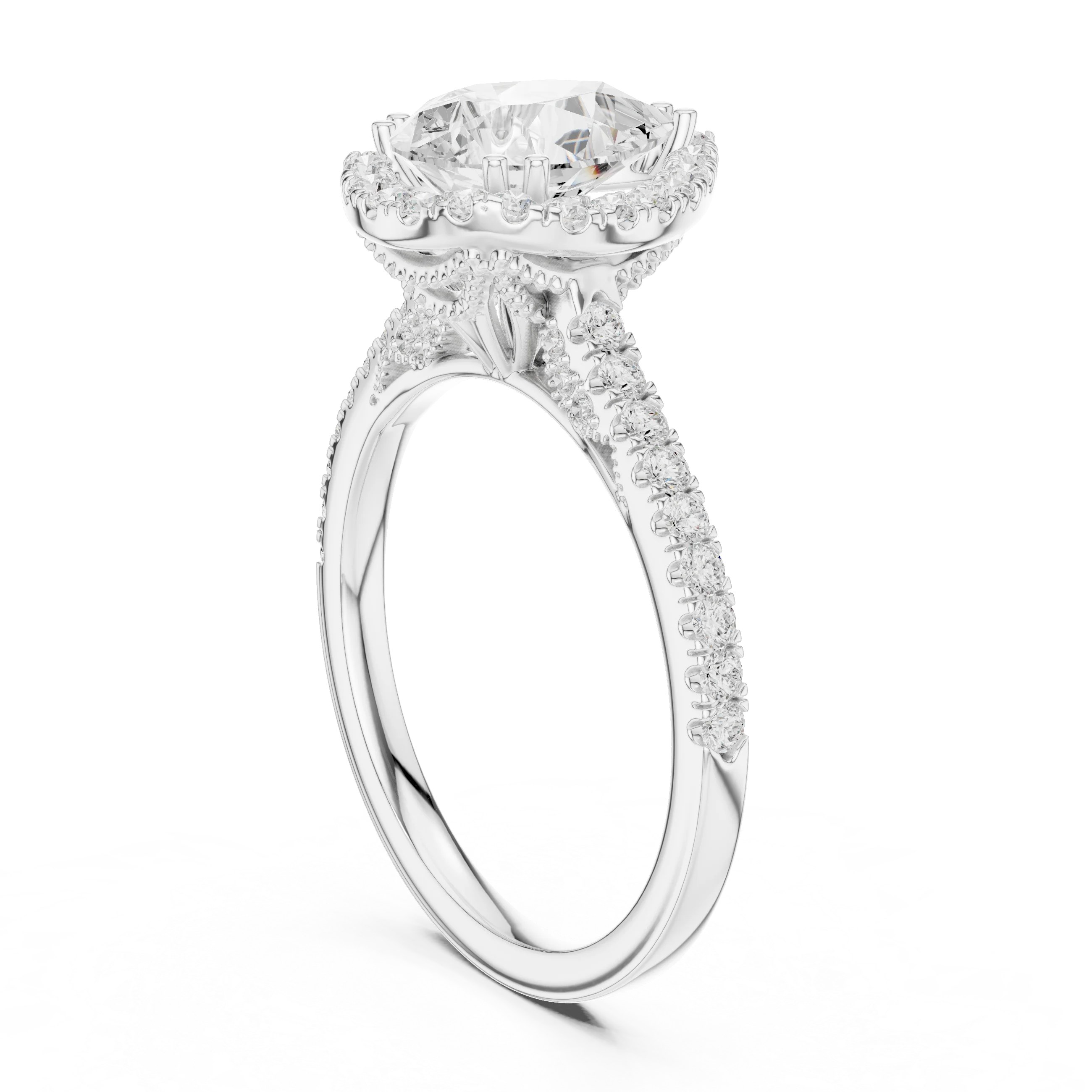 Pear Cut Diamond Halo Engagement Ring with Pave Band