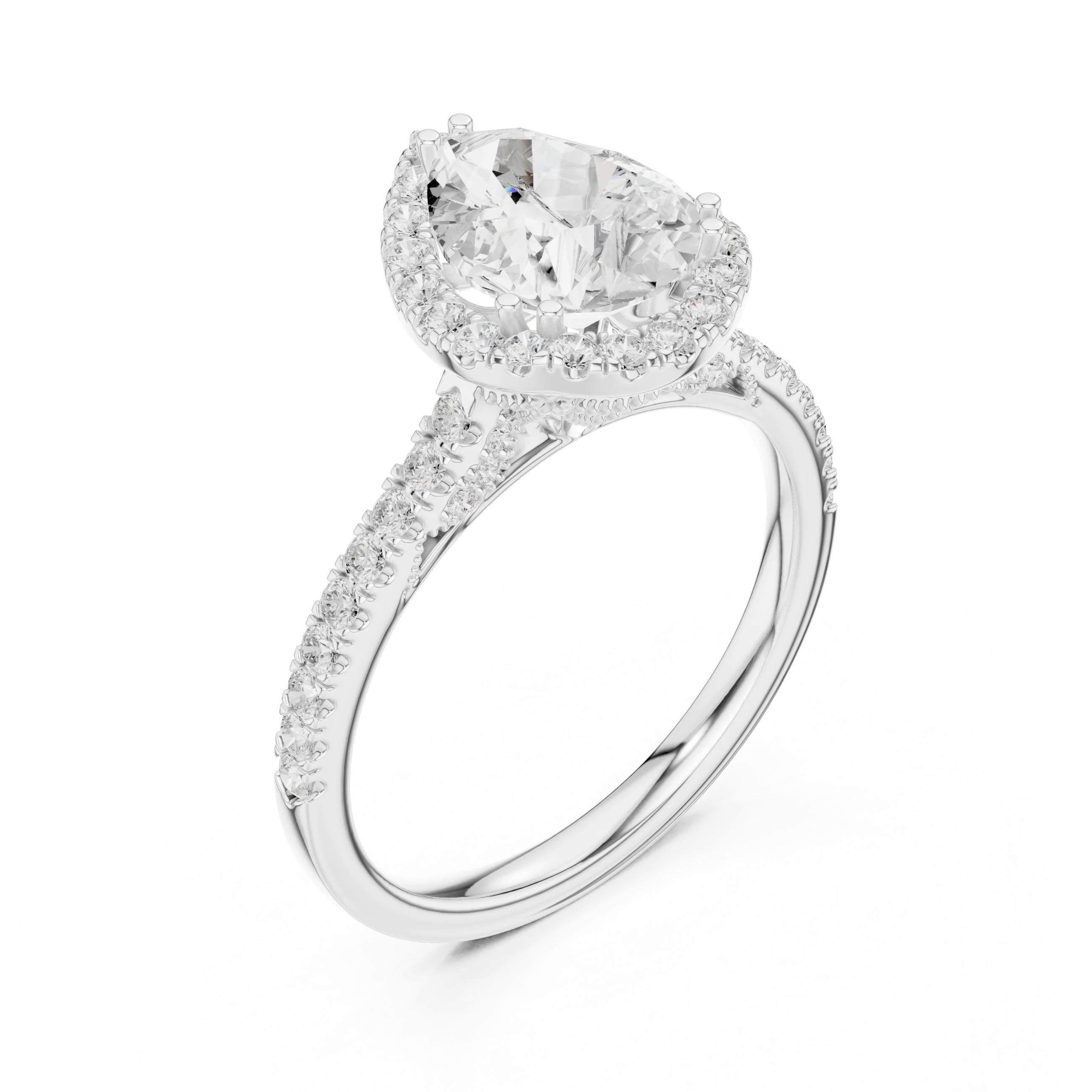 Pear Cut Diamond Halo Engagement Ring with Pave Band