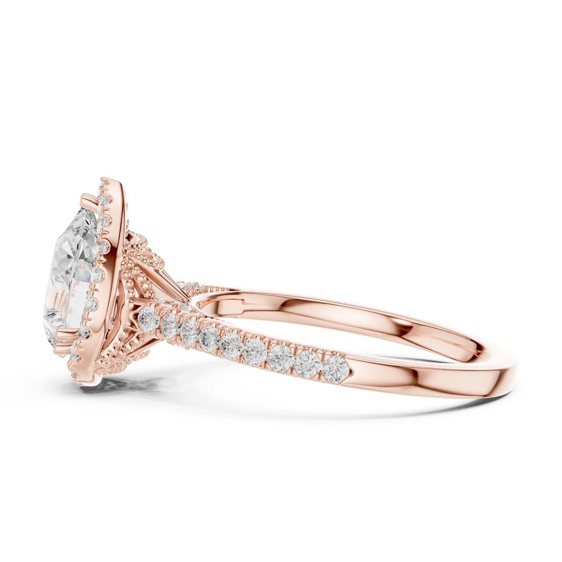 Pear Cut Diamond Halo Engagement Ring with Pave Band