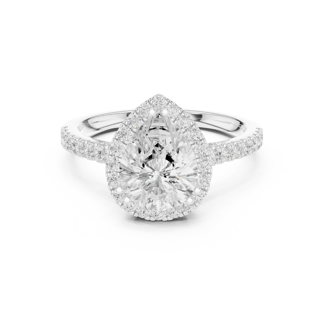 Pear Cut Diamond Halo Engagement Ring with Pave Band