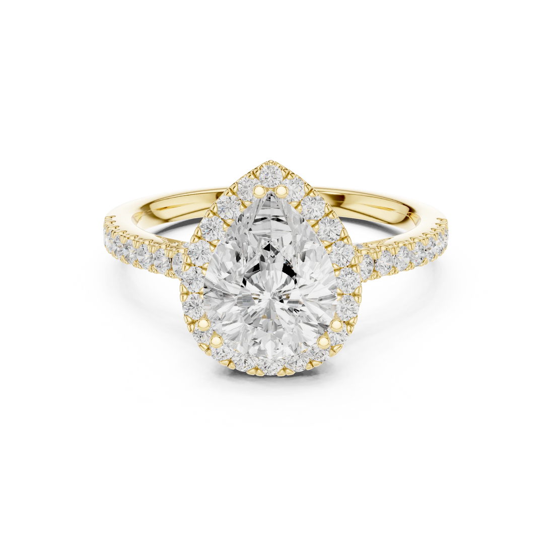 Pear Cut Diamond Halo Engagement Ring with Pave Band