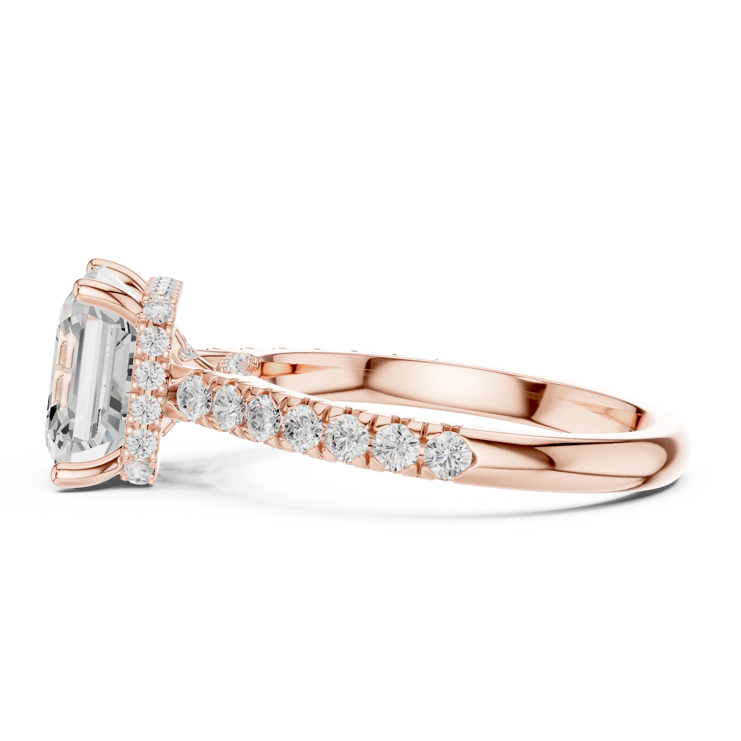 Asscher Cut Diamond Hidden Halo Engagement Ring with Pave Band