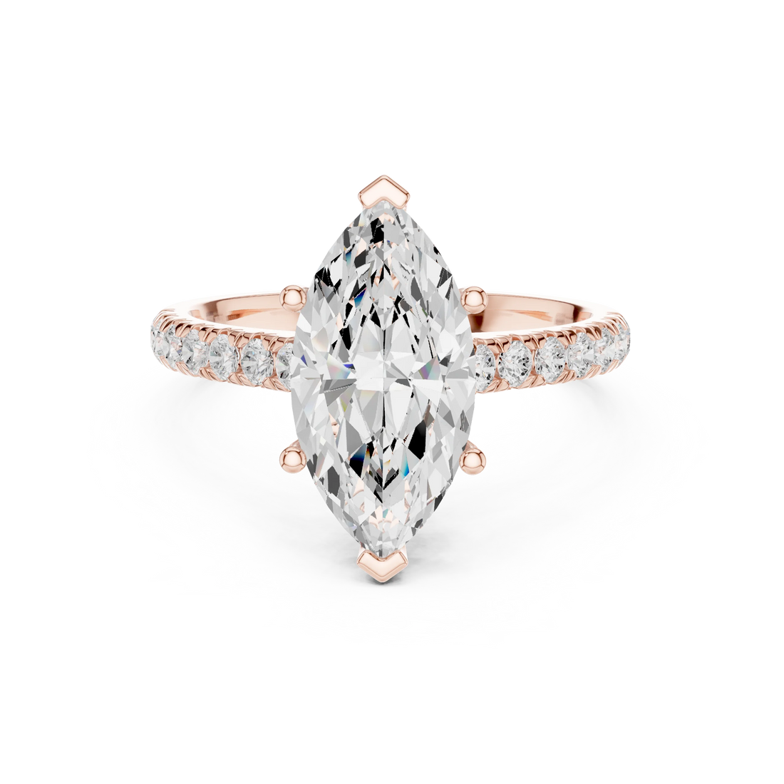 Marquise Cut Diamond Hidden Halo Engagement Ring with Pave Band