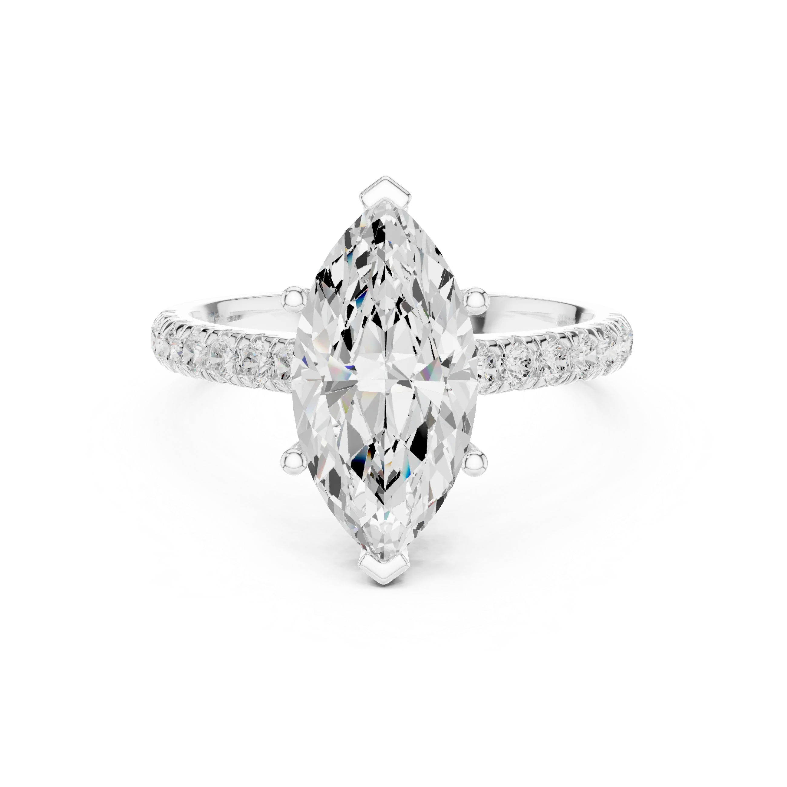 Marquise Cut Diamond Hidden Halo Engagement Ring with Pave Band