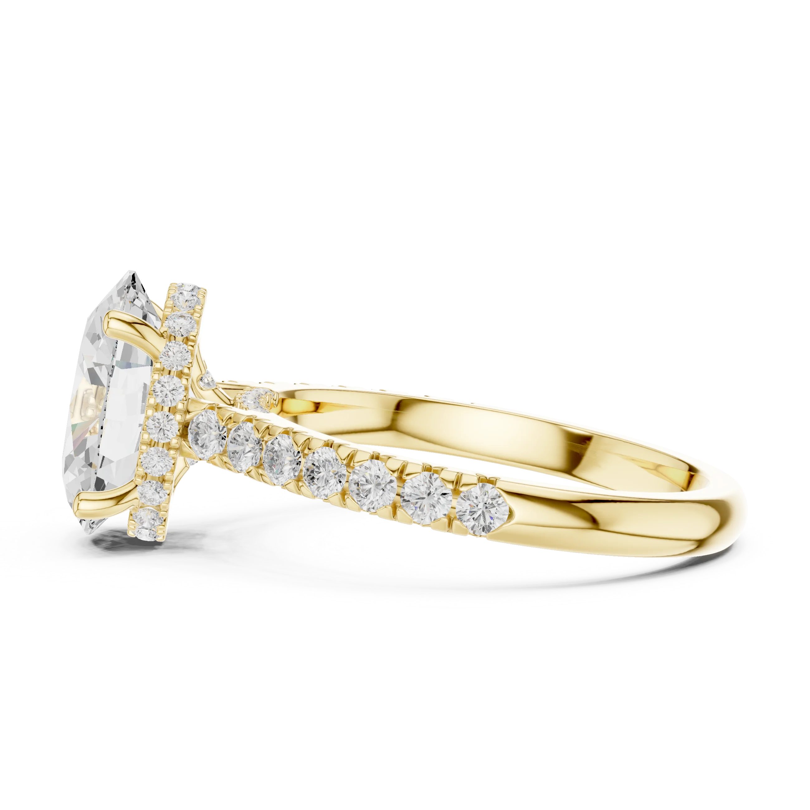 Oval Cut Diamond Hidden Halo Engagement Ring with Pave Band