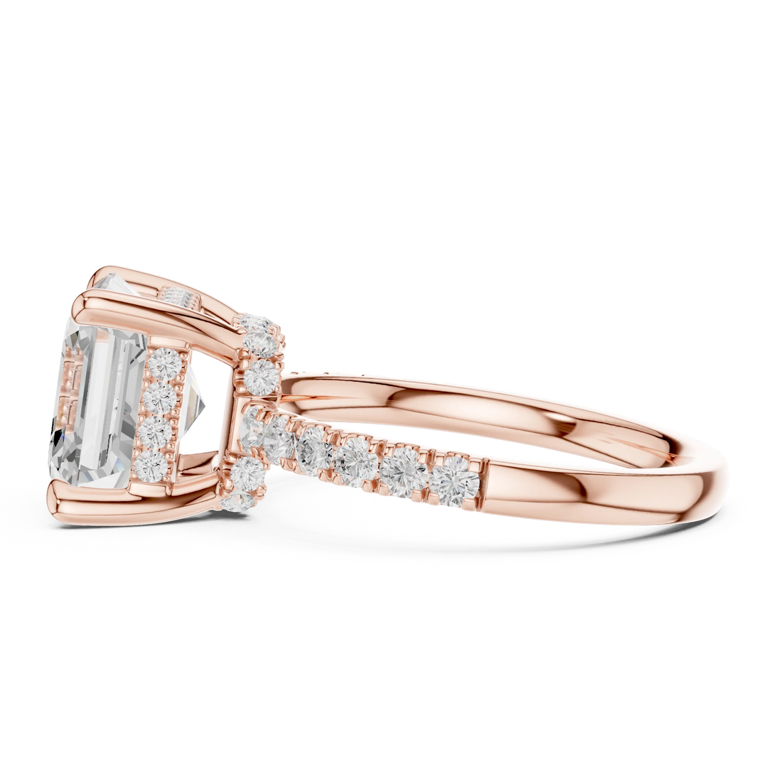 Asscher Diamond Hidden Halo Engagement Ring with Pave Band
