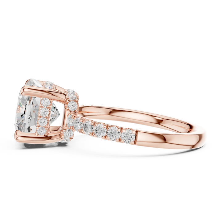 Cushion Diamond Hidden Halo Engagement Ring with Pave Band