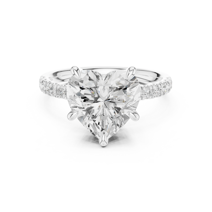 Heart Diamond Hidden Halo Engagement Ring with Pave Band