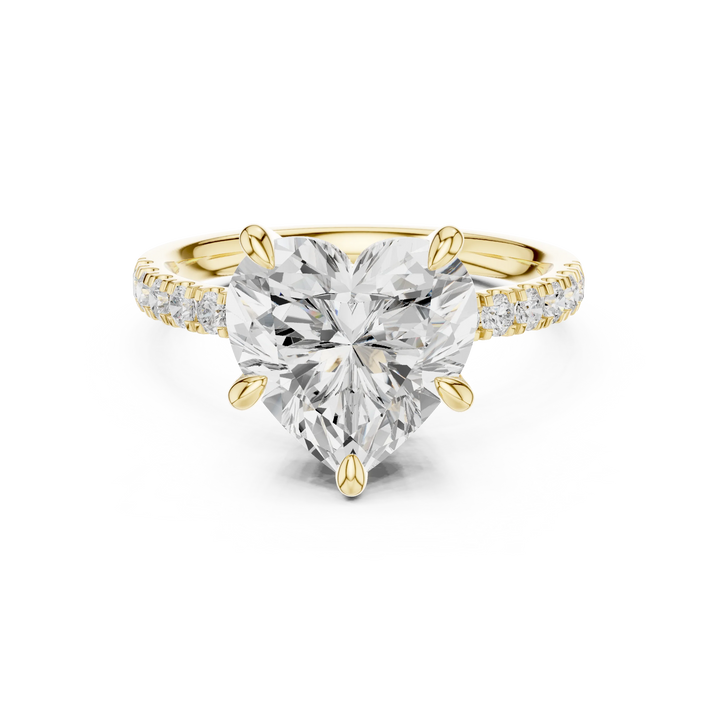 Heart Diamond Hidden Halo Engagement Ring with Pave Band