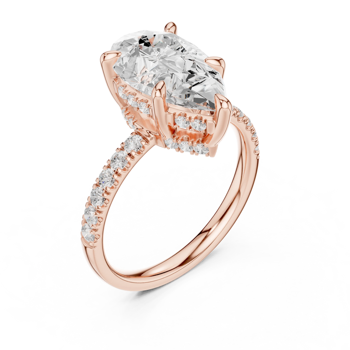 Pear Diamond Hidden Halo Engagement Ring with Pave Band