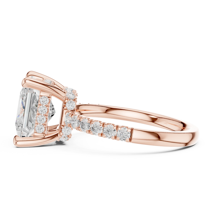 Princess Diamond Hidden Halo Engagement Ring with Pave Band