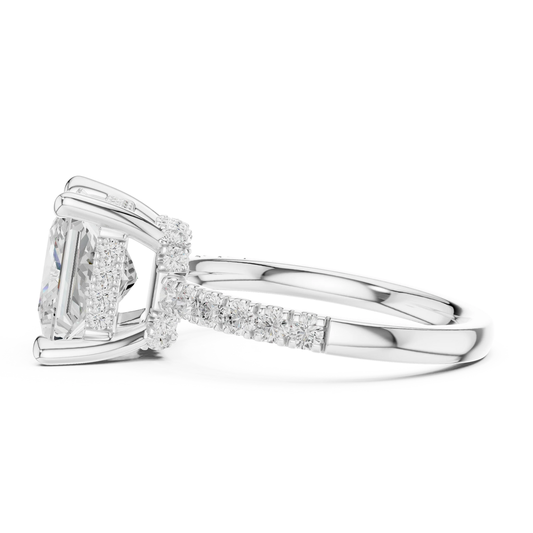 Princess Diamond Hidden Halo Engagement Ring with Pave Band
