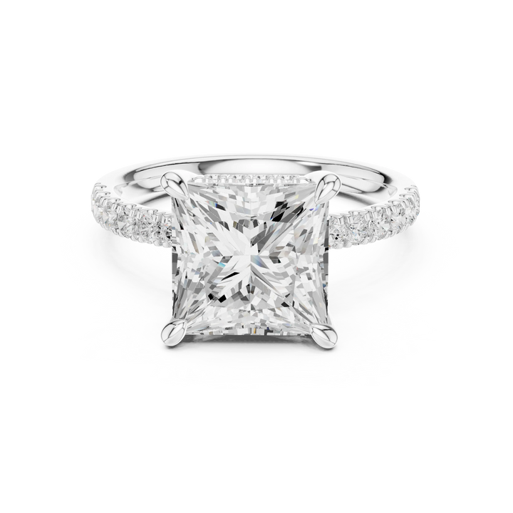 Princess Diamond Hidden Halo Engagement Ring with Pave Band