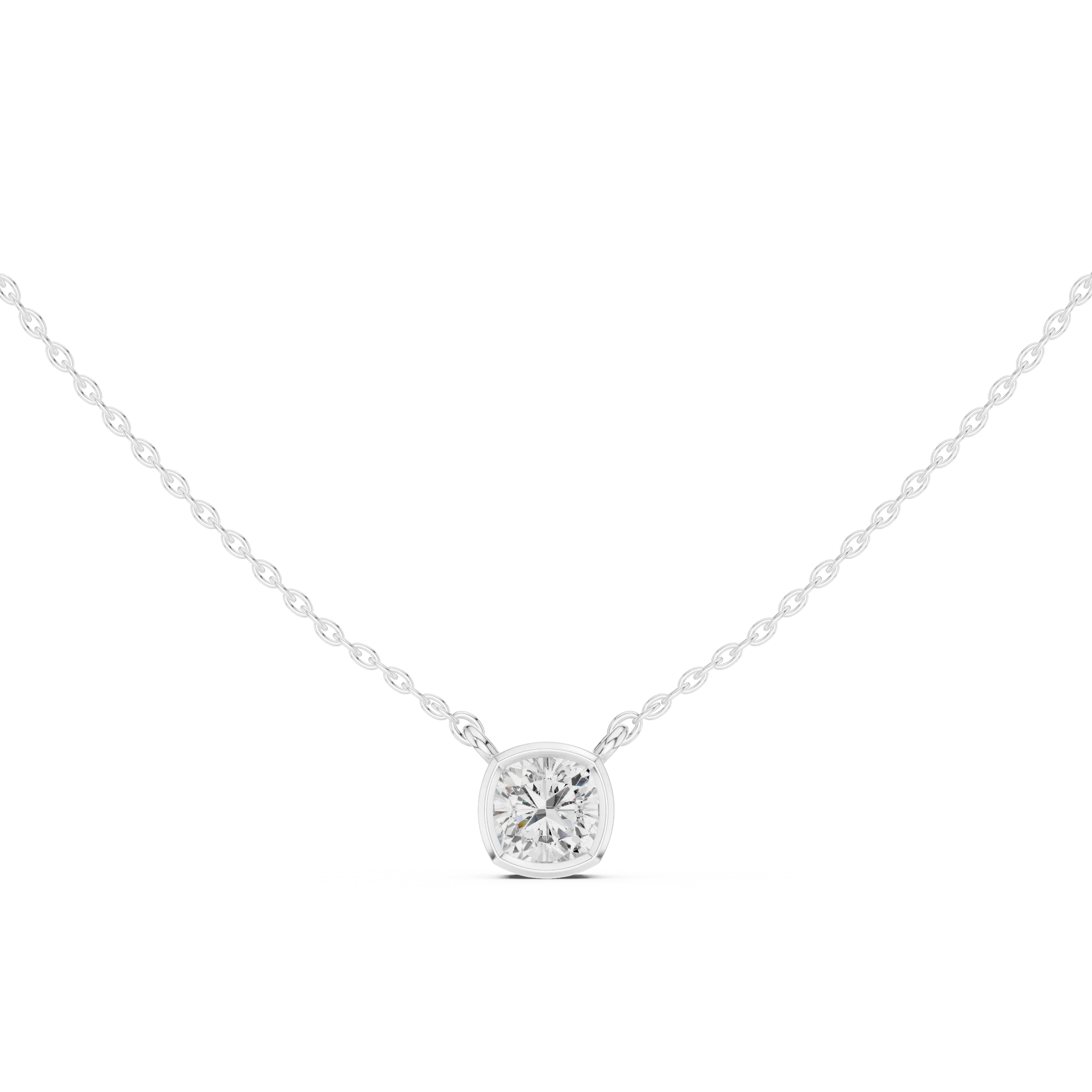 Soft Aura Cushion Bezel Solitaire Diamond Pendant
