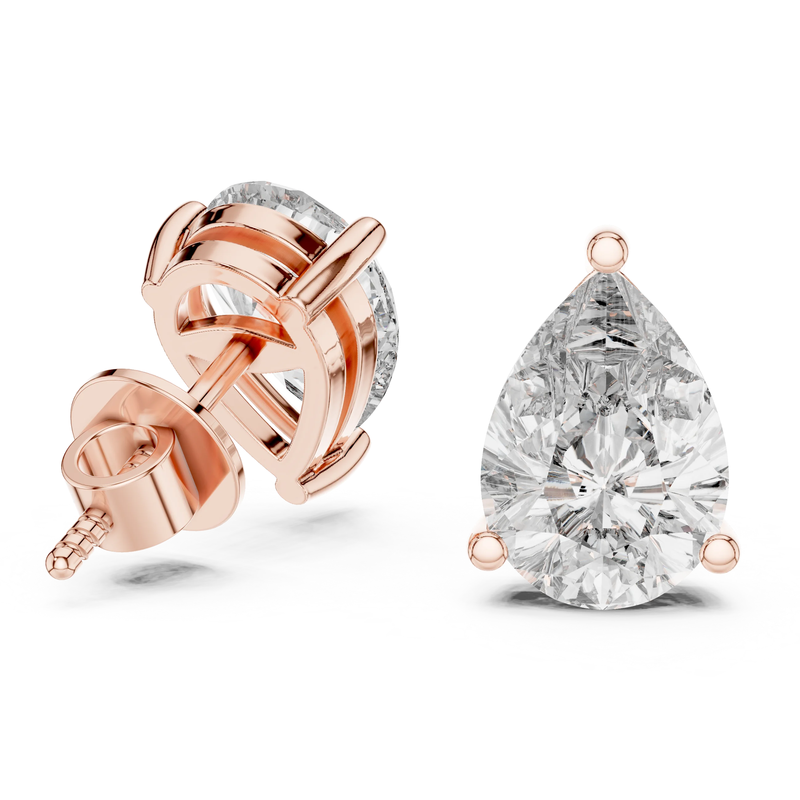 Elegant Teardrop Pear Solitaire Diamond Stud Earrings