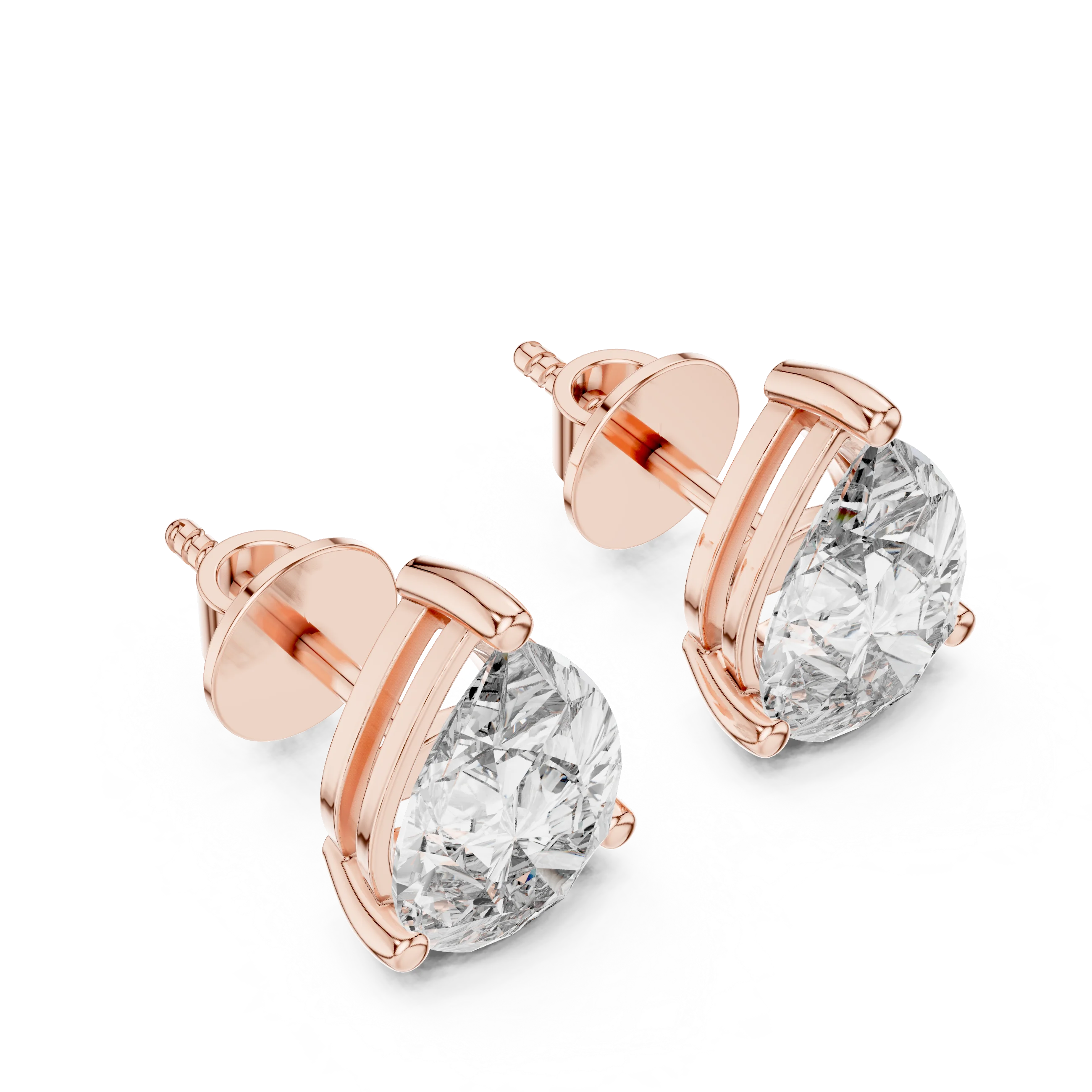 Elegant Teardrop Pear Solitaire Diamond Stud Earrings